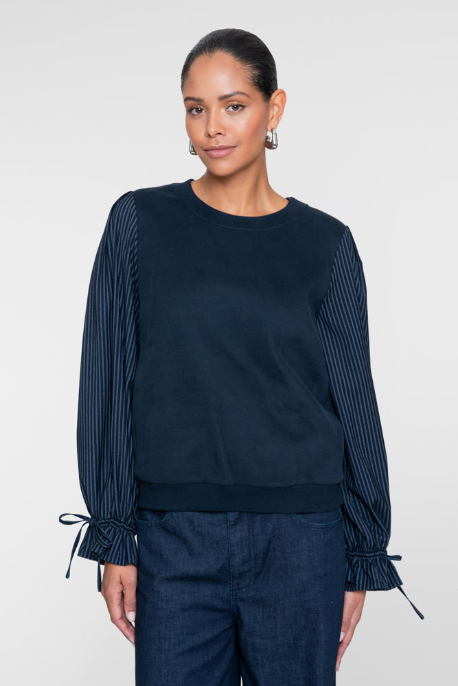 Geisha sweater met gestreepte blousemouwen en ruffle details