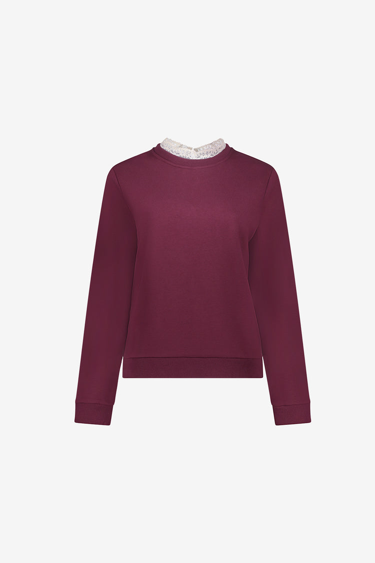 Geisha sweater met kanten kraagje in burgundy