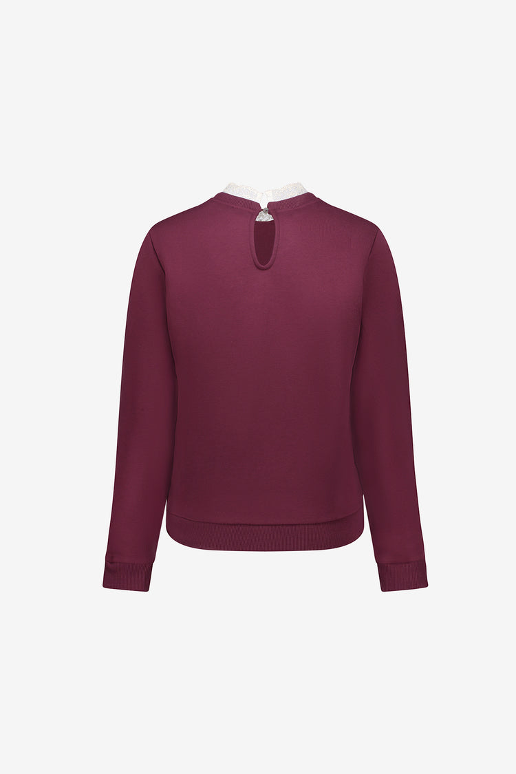 Geisha sweater met kanten kraagje in burgundy