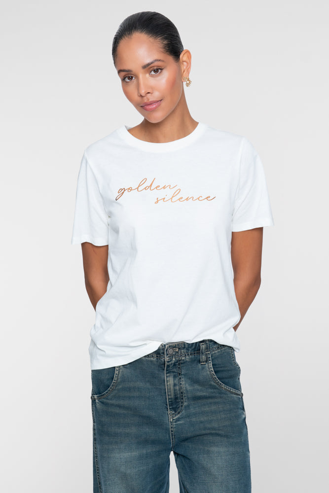 Geisha wit T-shirt met Golden Silence prin