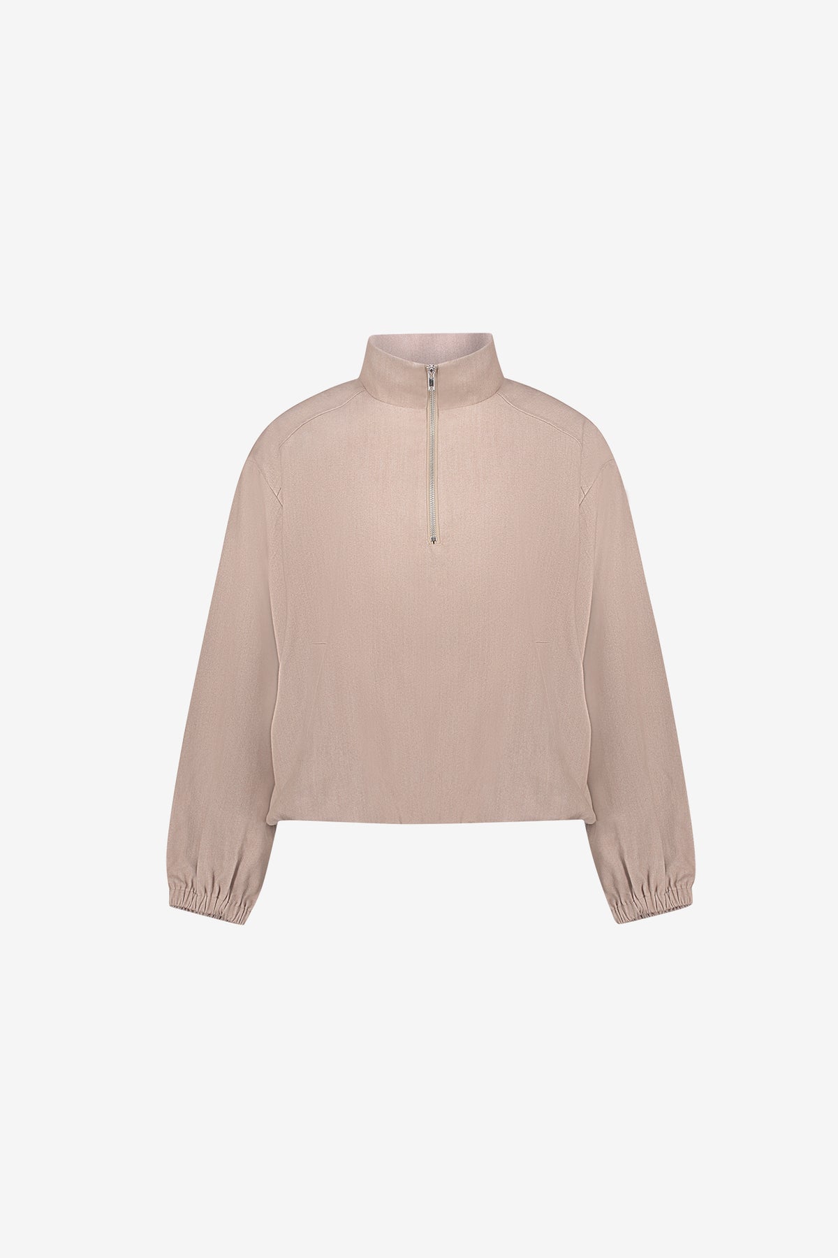 Geisha flanel jasje in taupe zand melange met hoge kraag