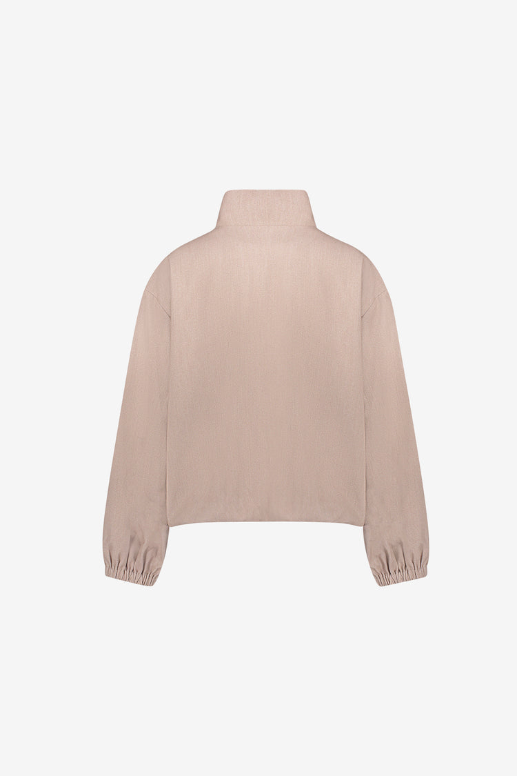 Geisha flanel jasje in taupe zand melange met hoge kraag