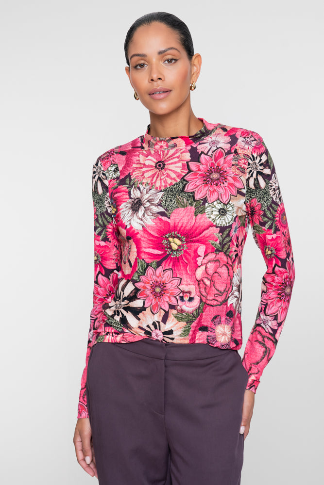 Geisha bloementop met smockdetail en opstaande hals