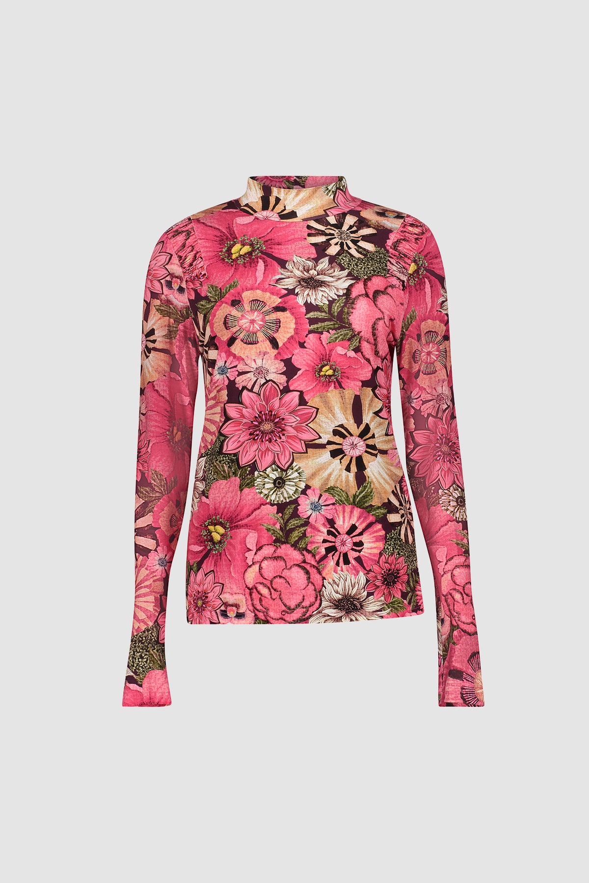 Geisha bloementop met smockdetail en opstaande hals