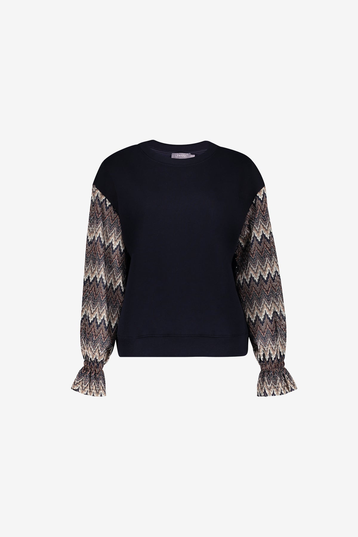 Geisha sweater met zigzag dessin en lurex mouwen
