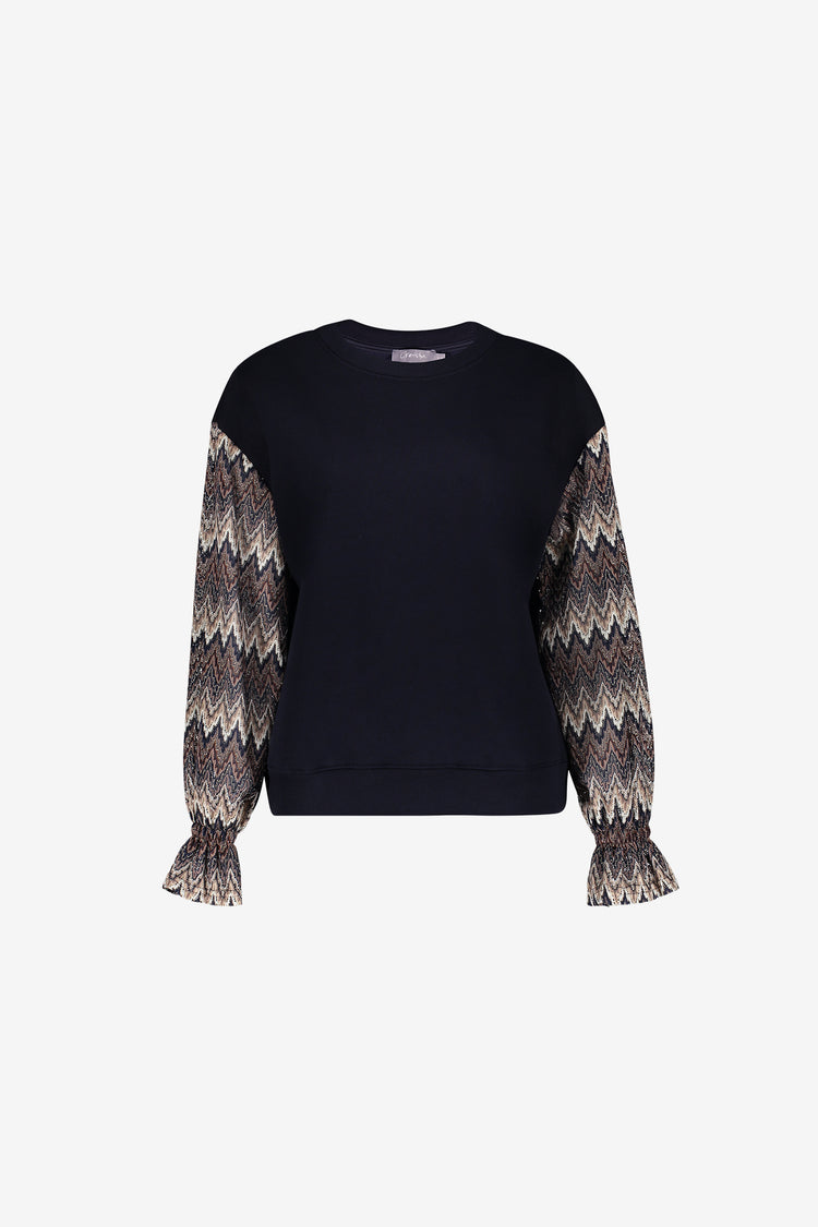 Geisha sweater met zigzag dessin en lurex mouwen
