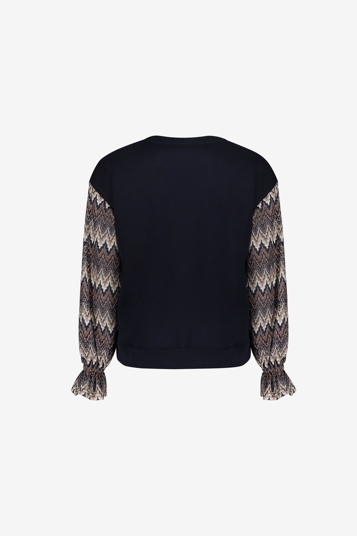 Geisha sweater met zigzag dessin en lurex mouwen