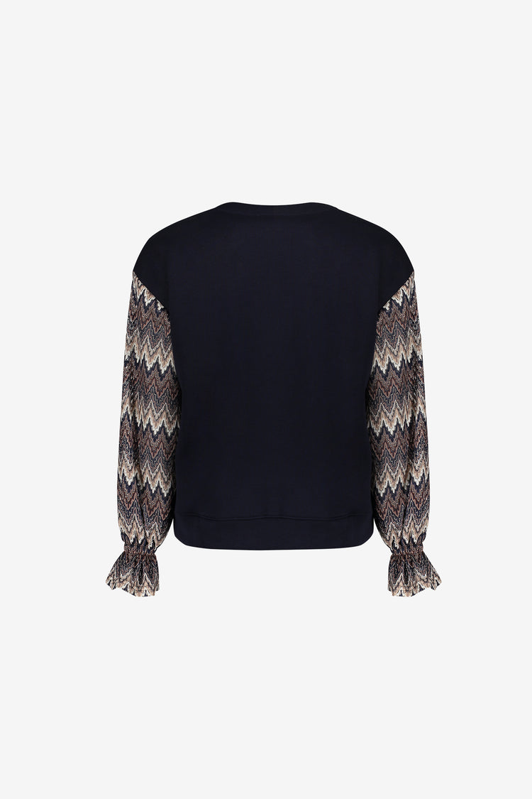Geisha sweater met zigzag dessin en lurex mouwen