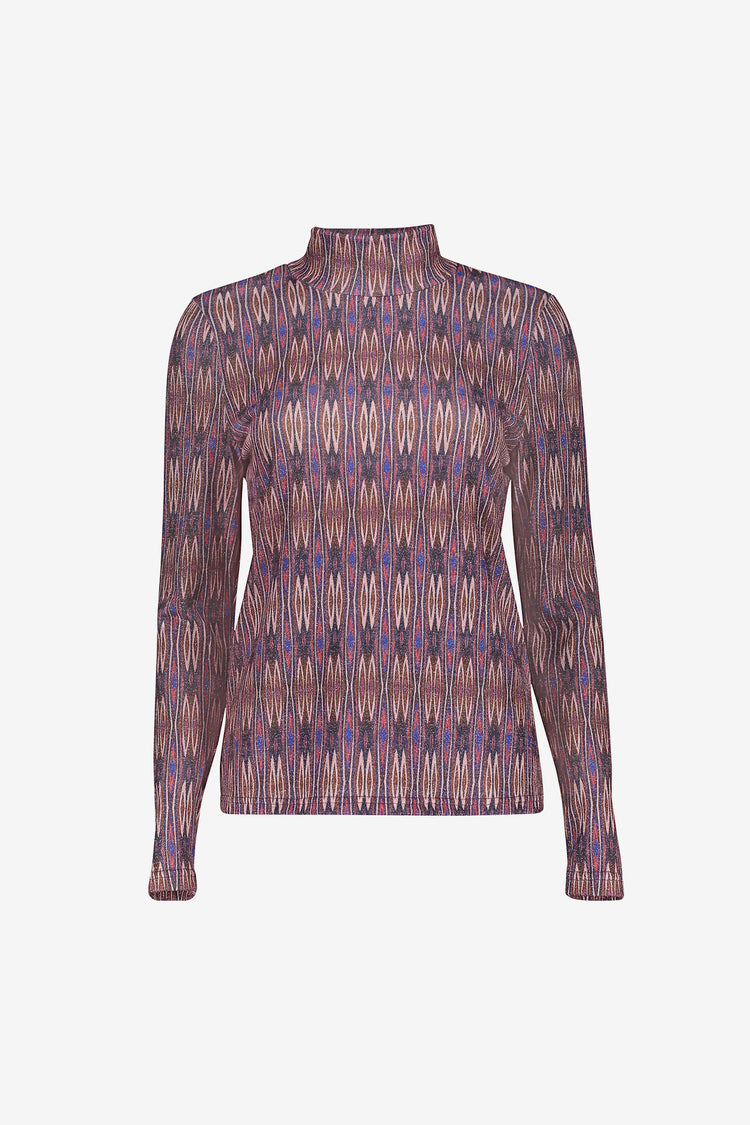 Geisha top met grafische print en gerimpelde hals