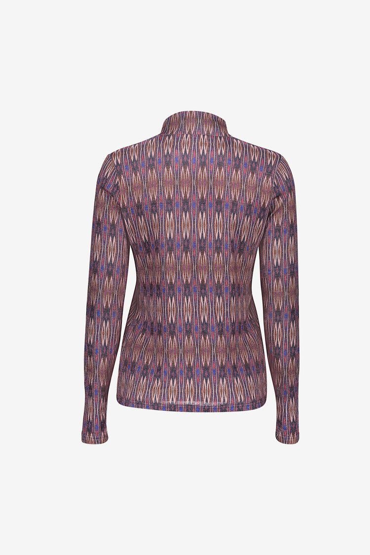Geisha top met grafische print en gerimpelde hals