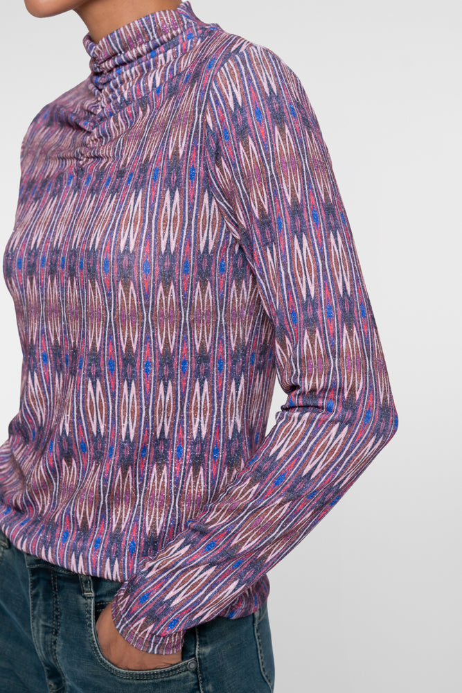 Geisha top met grafische print en gerimpelde hals