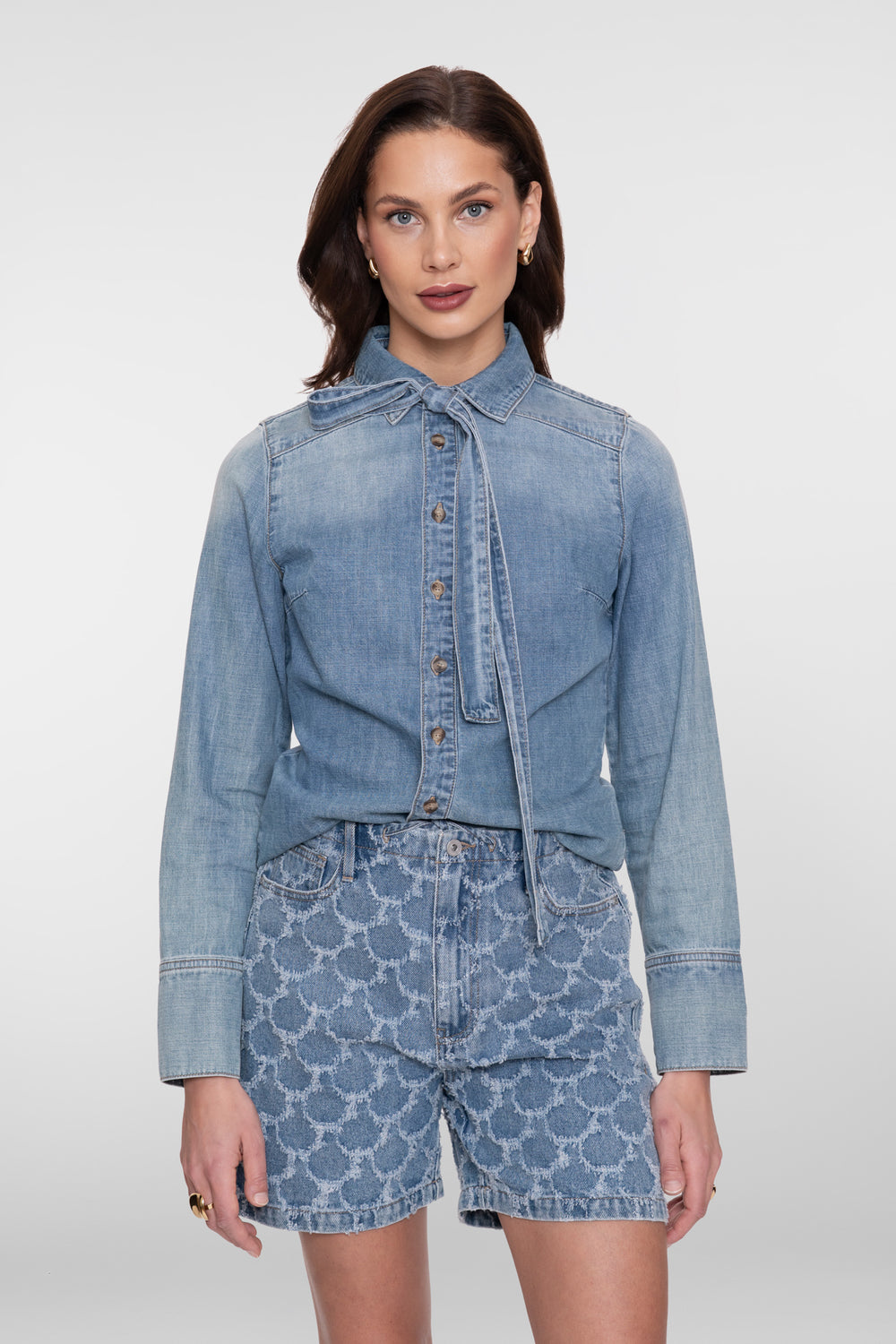 Geisha blouse denim met strik
