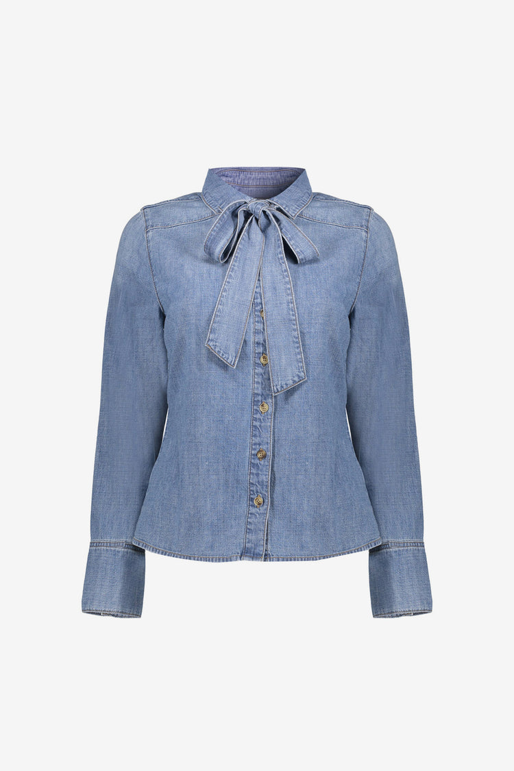 Geisha blouse denim met strik