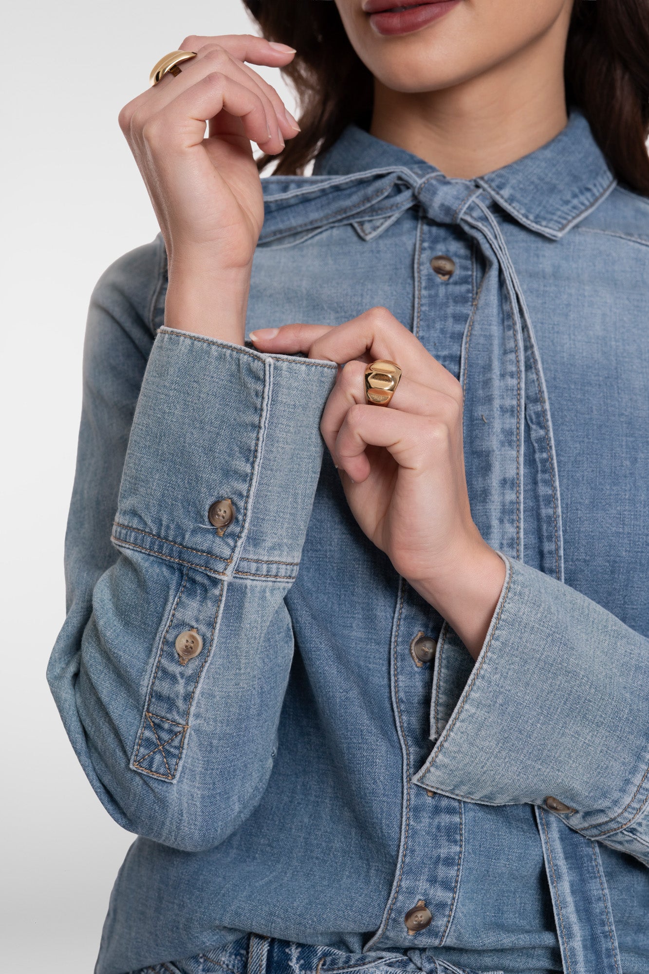 Geisha blouse denim met strik