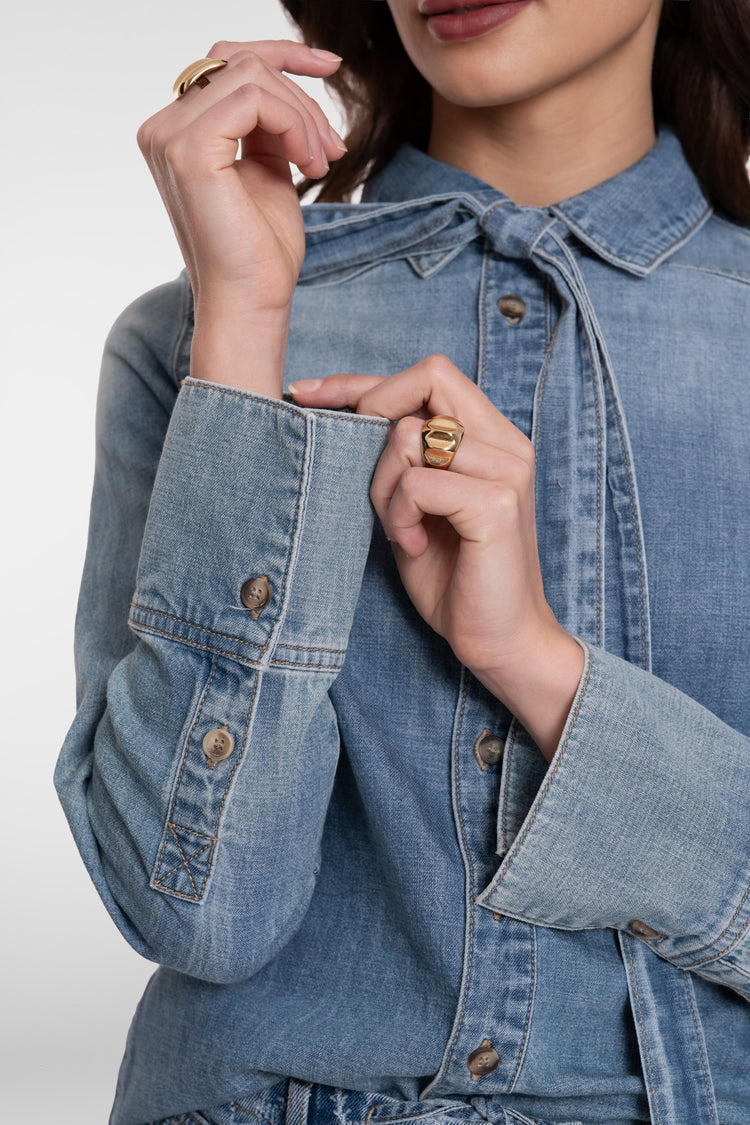 Geisha blouse denim met strik