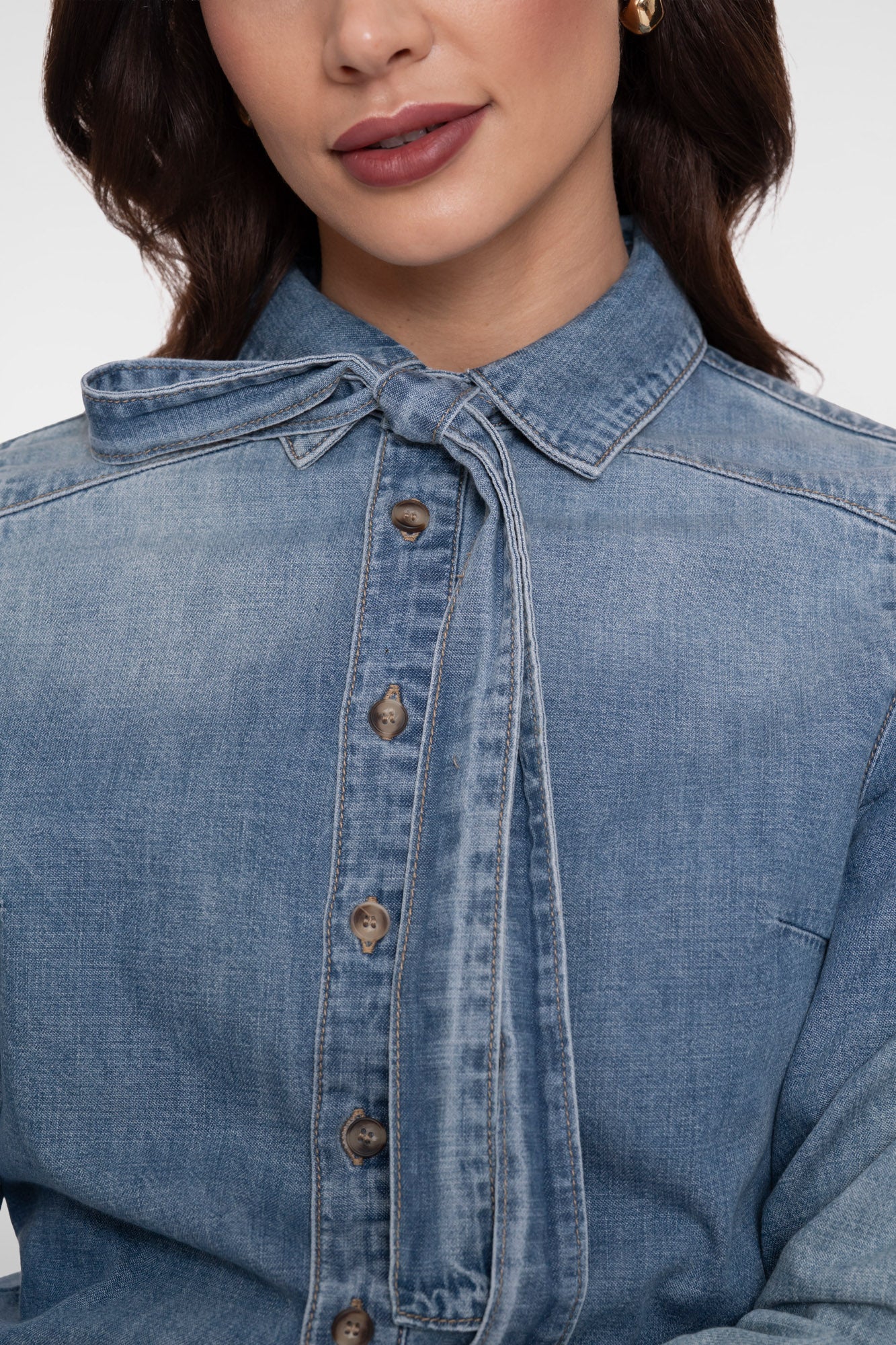 Geisha blouse denim met strik