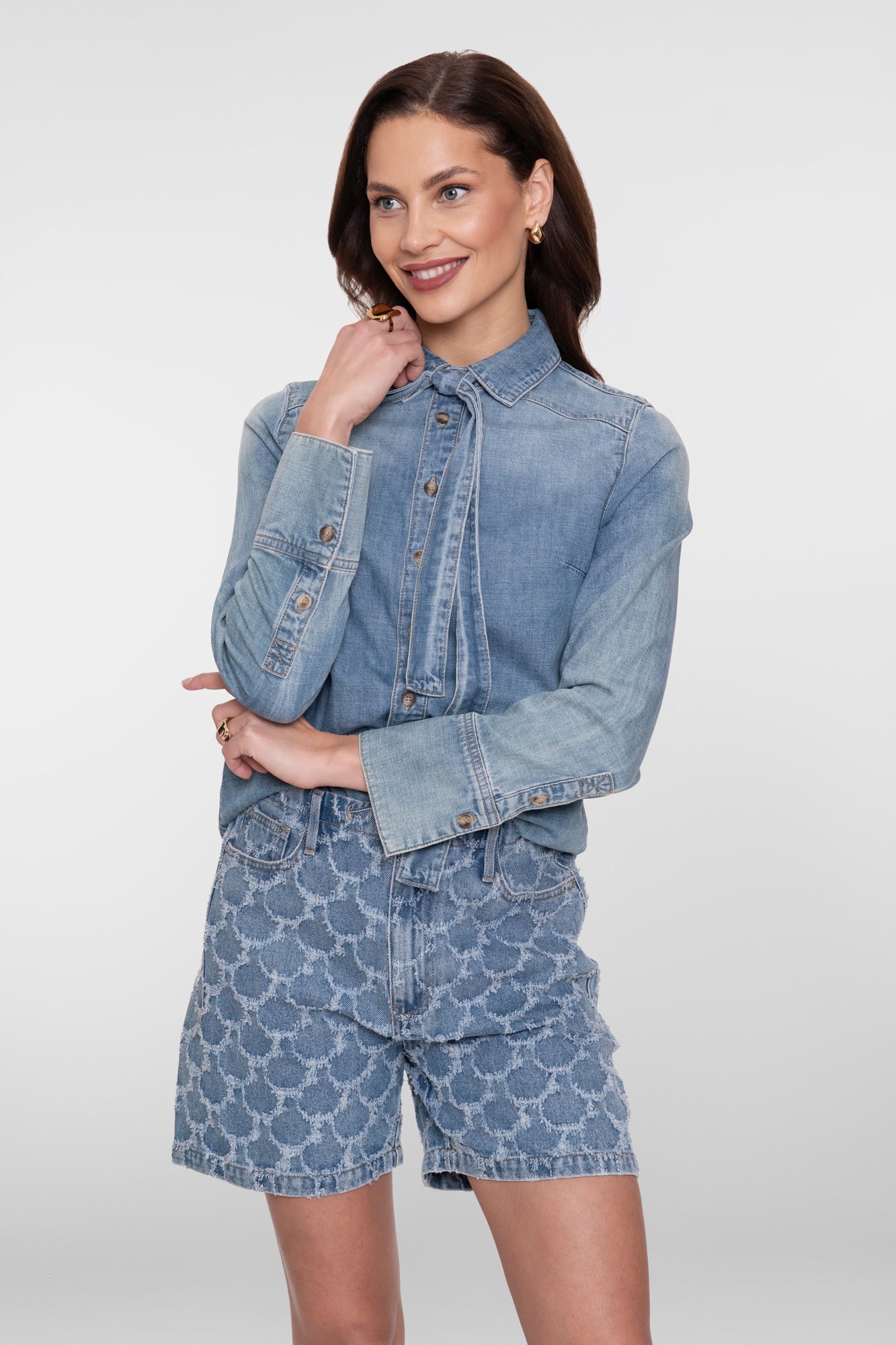 Geisha blouse denim met strik