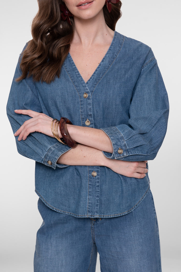 Geisha denim blouse met V-hals