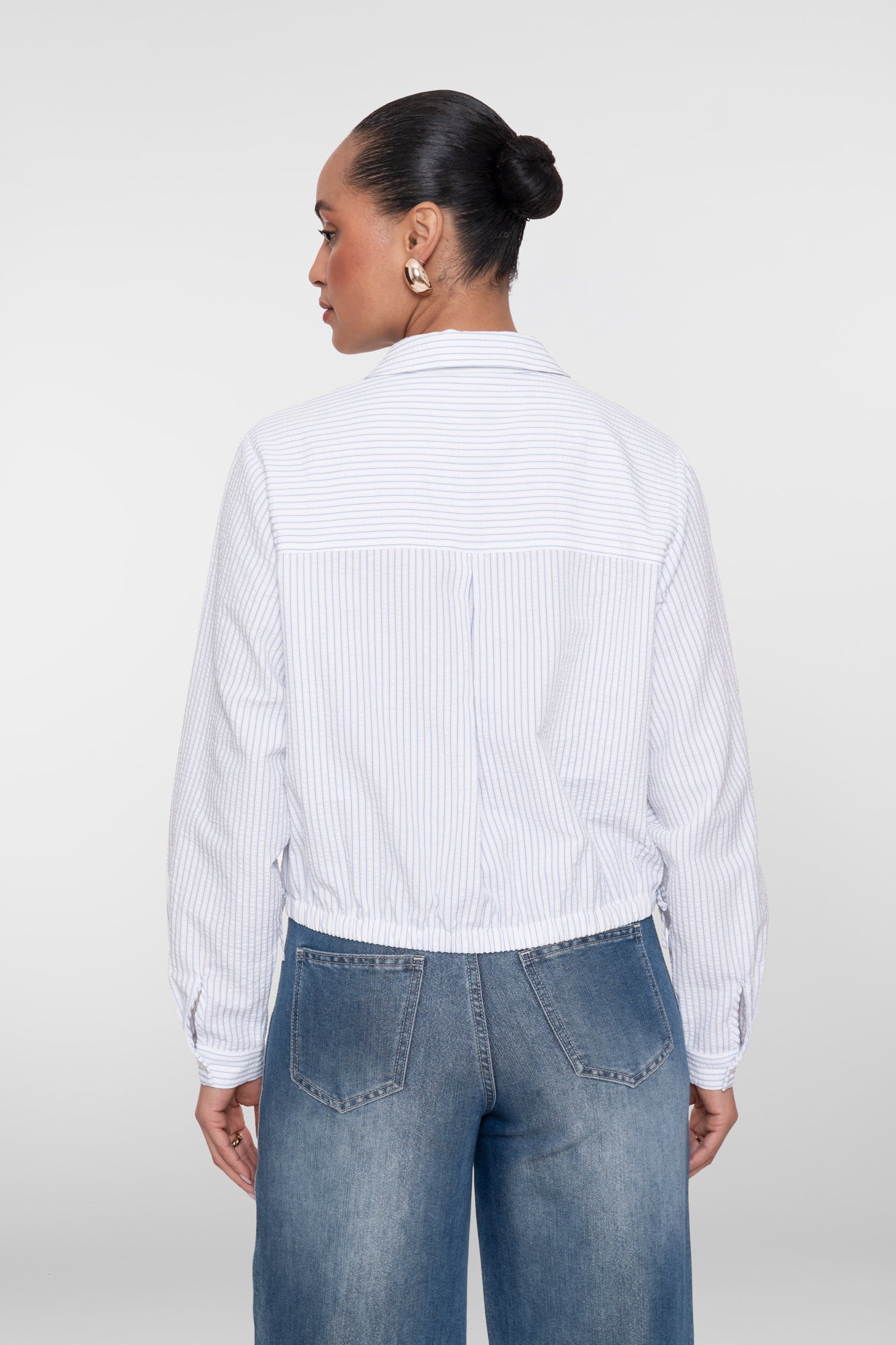 Geisha blouse met blauw en wit strepen