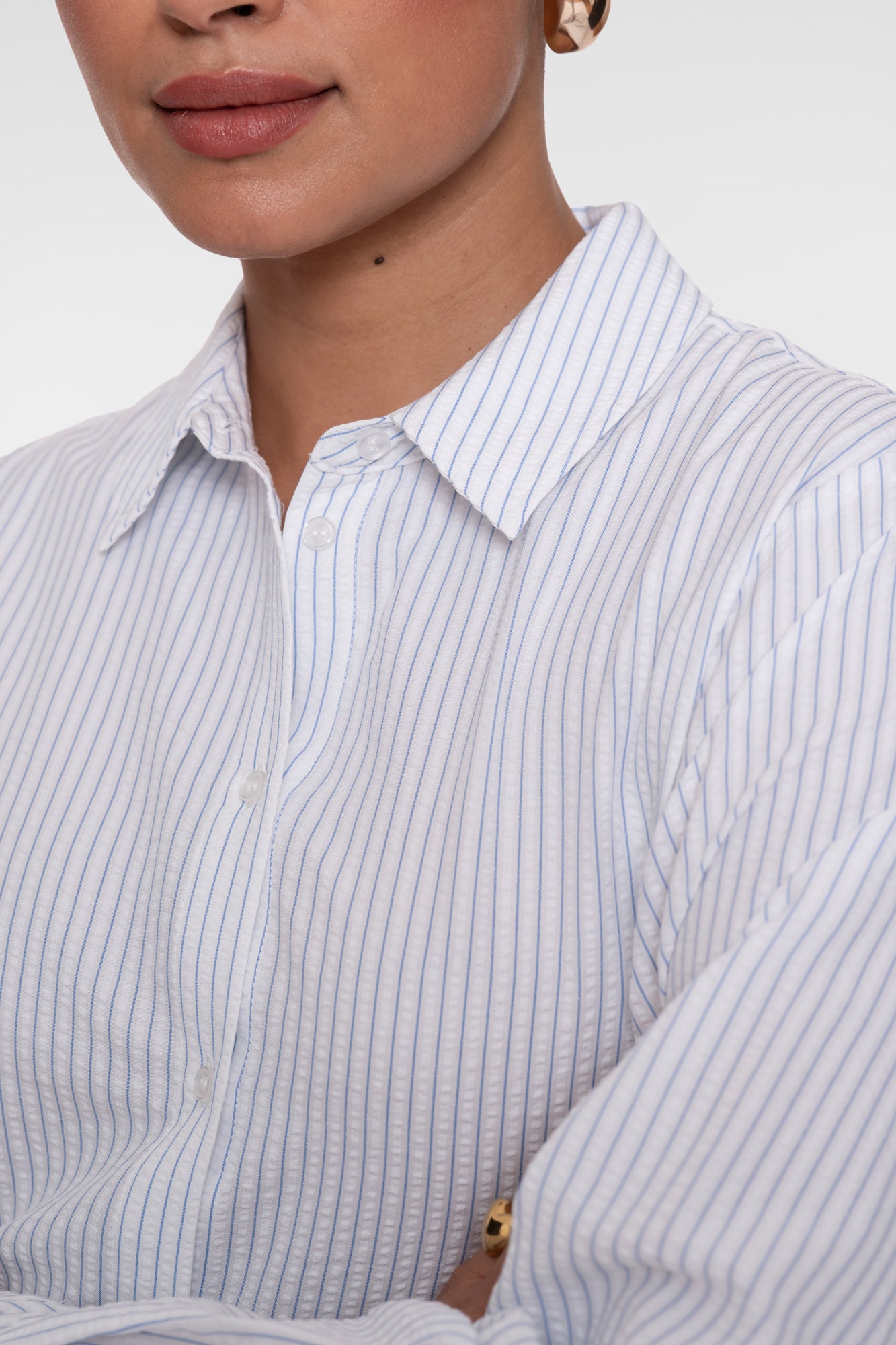 Geisha blouse met blauw en wit strepen