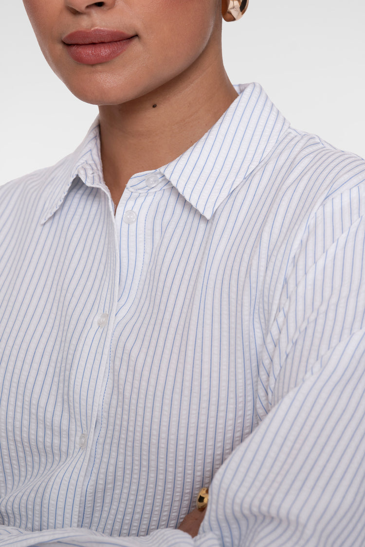 Geisha blouse met blauw en wit strepen