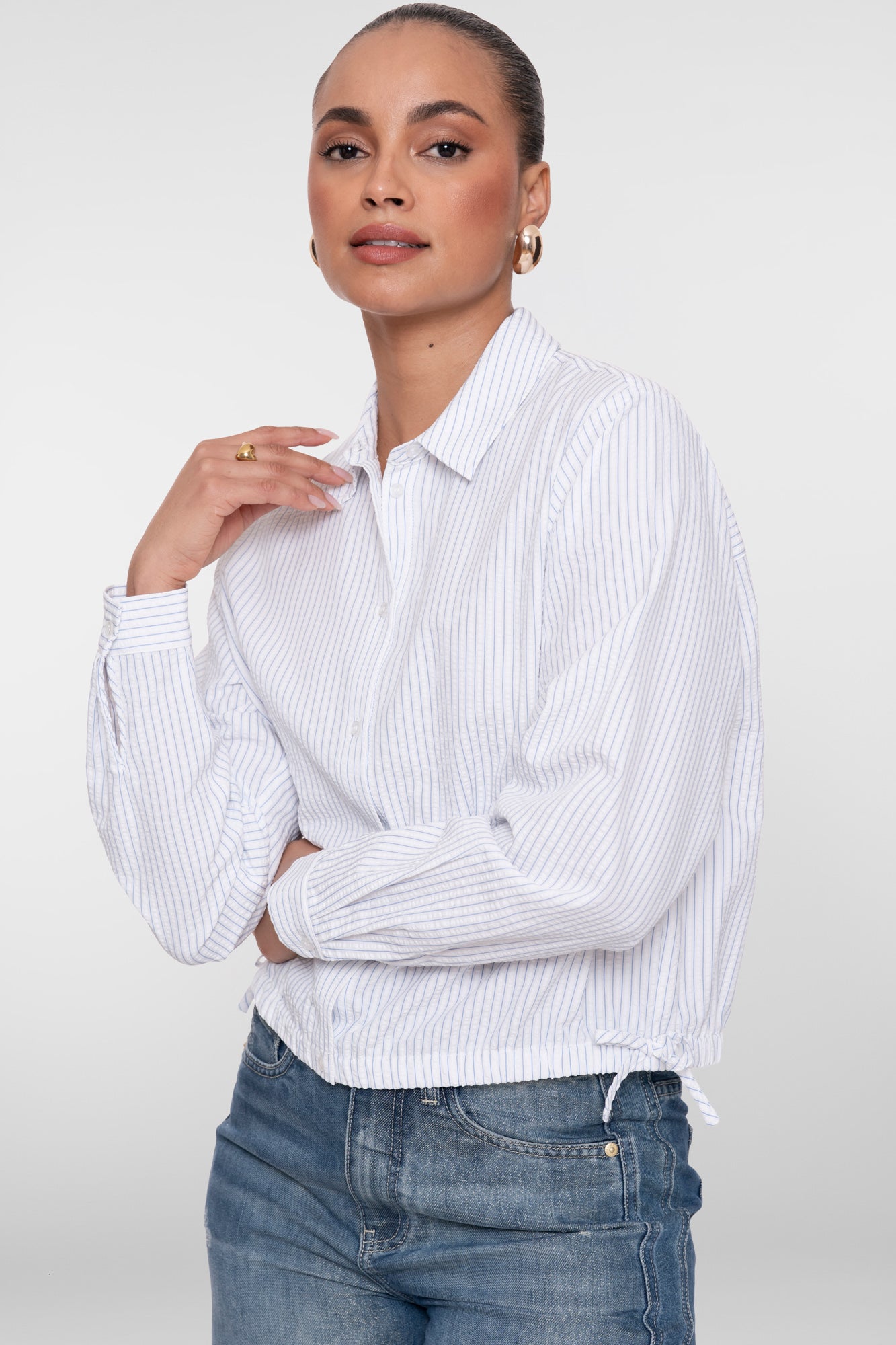 Geisha blouse met blauw en wit strepen