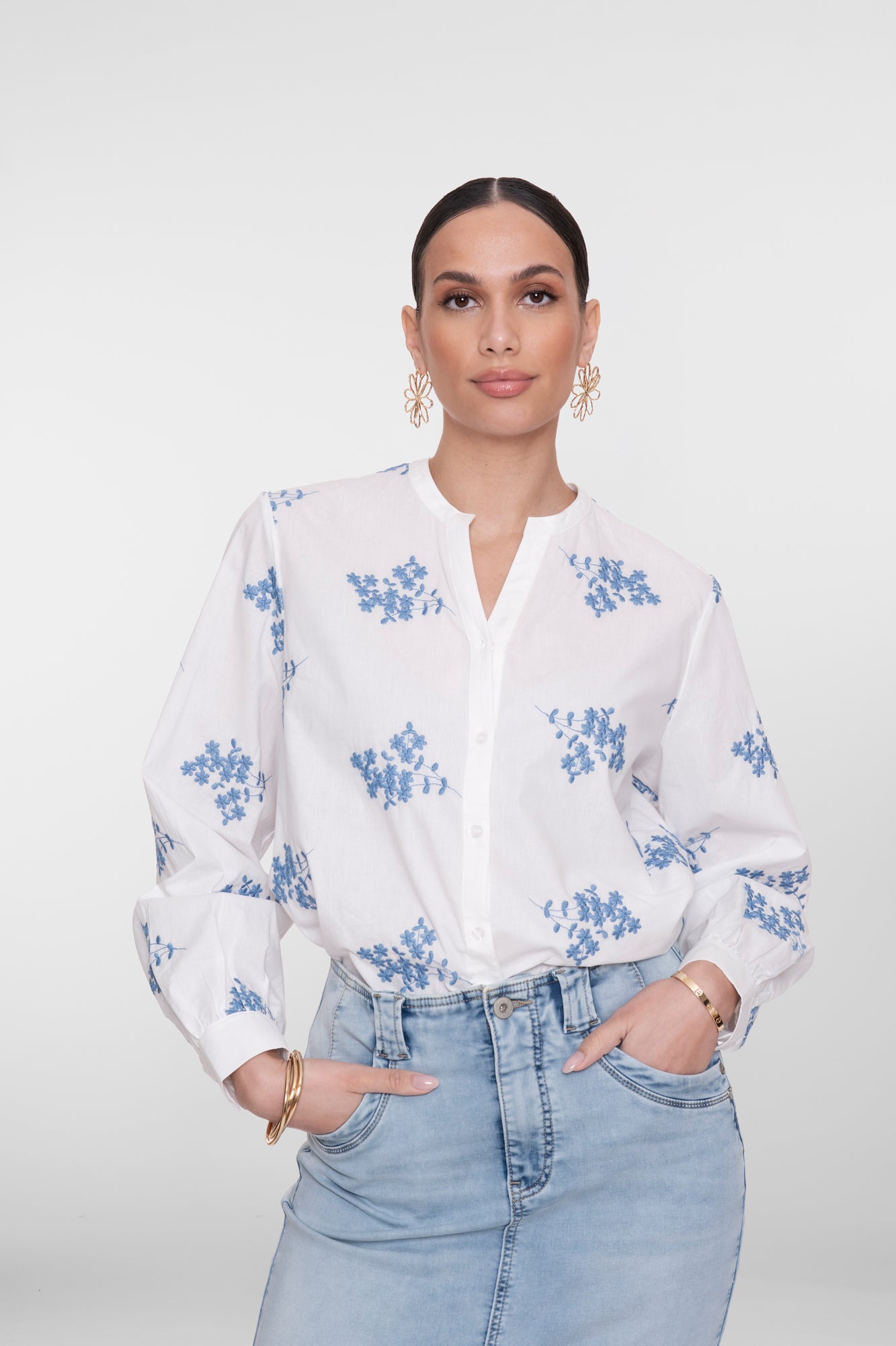 Geisha blouse geborduurde bloemen