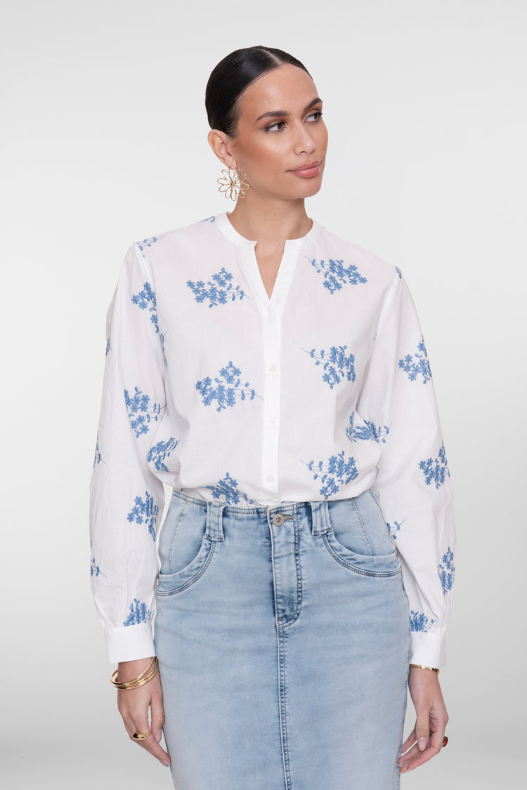 Geisha blouse geborduurde bloemen