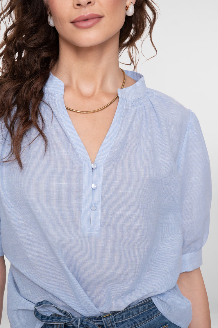 Geisha top linnen look met subtiele pofmouw