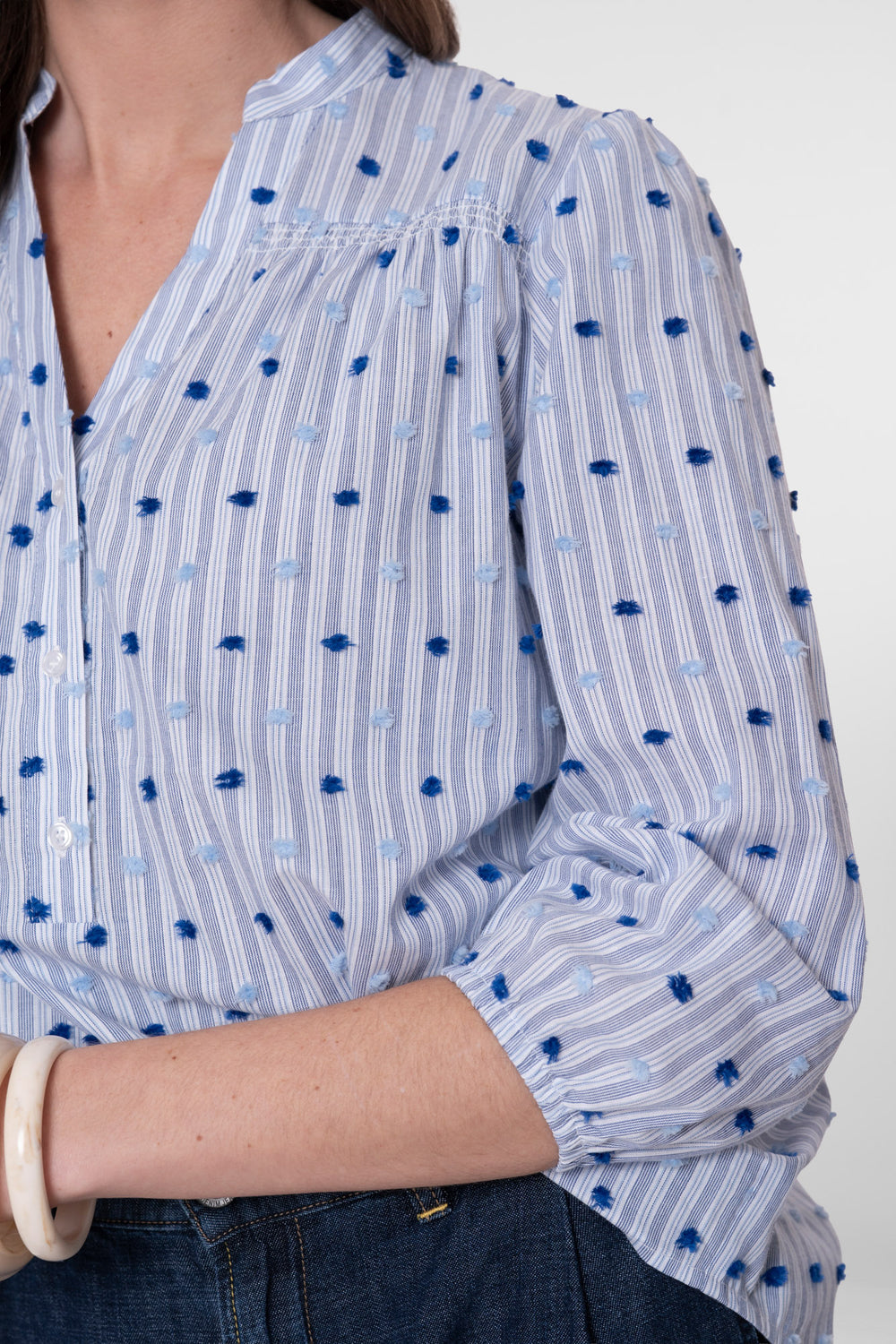 Geisha gestreepte top met dots