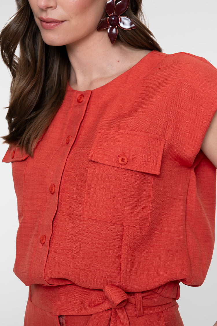 Geisha cropped blouse met linnenlook