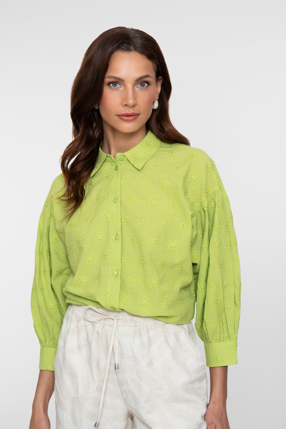 Geisha blouse lime met broderie