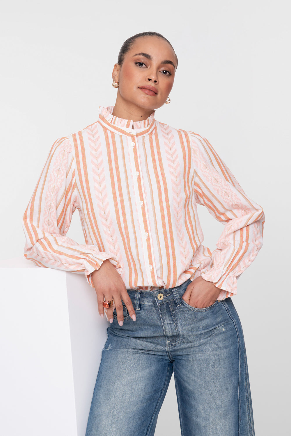 Geisha jacquard blouse met print