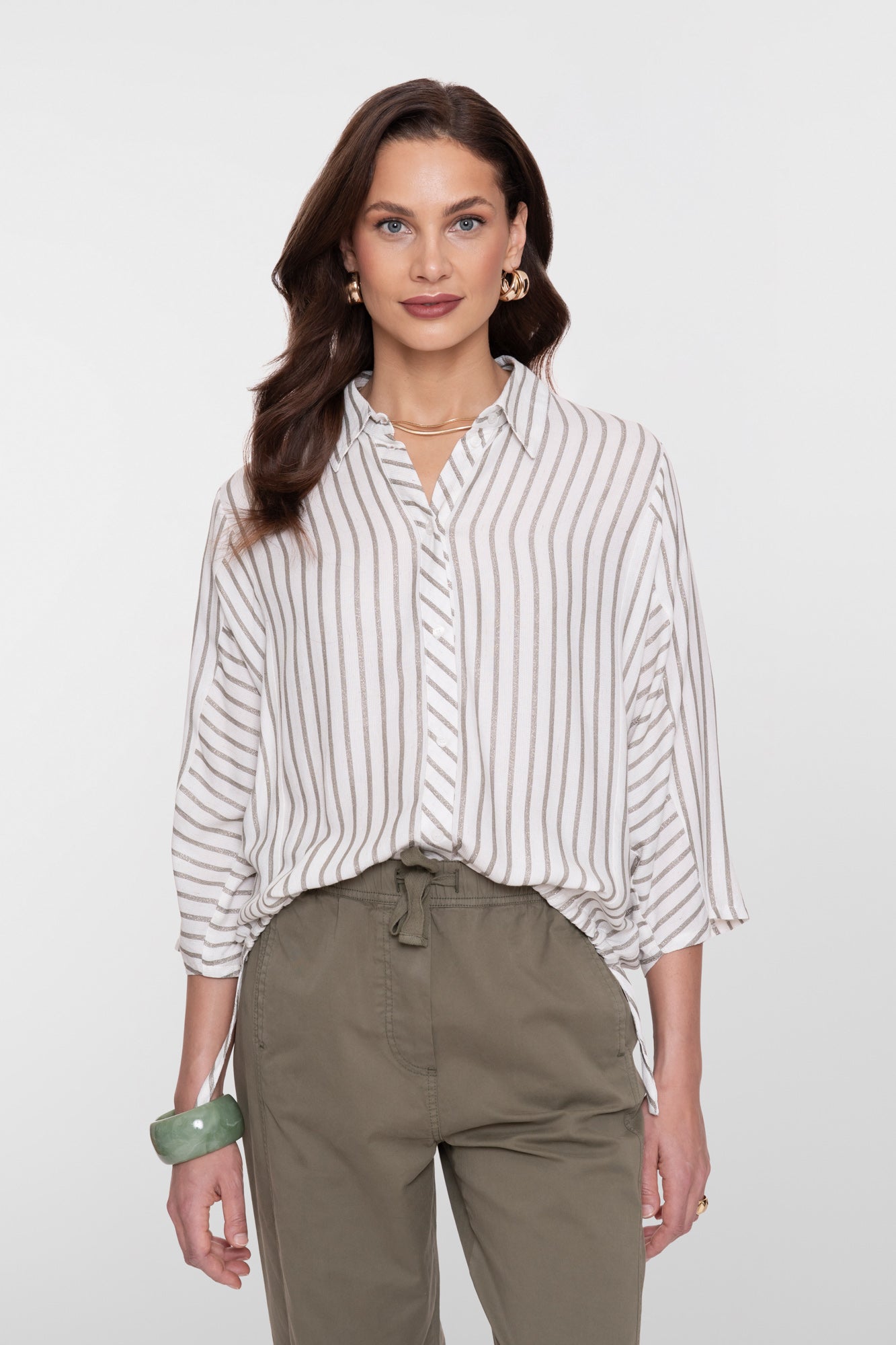 Geisha damesblouse met zilveren strepen en losse fit
