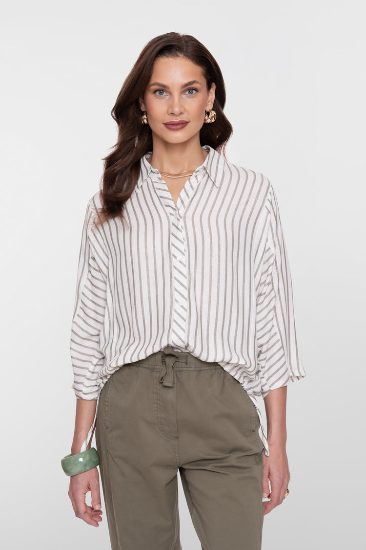 Geisha damesblouse met zilveren strepen en losse fit