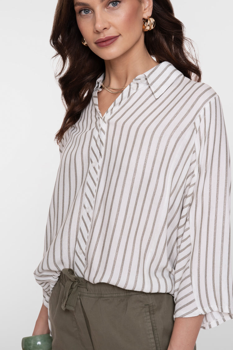 Geisha damesblouse met zilveren strepen en losse fit