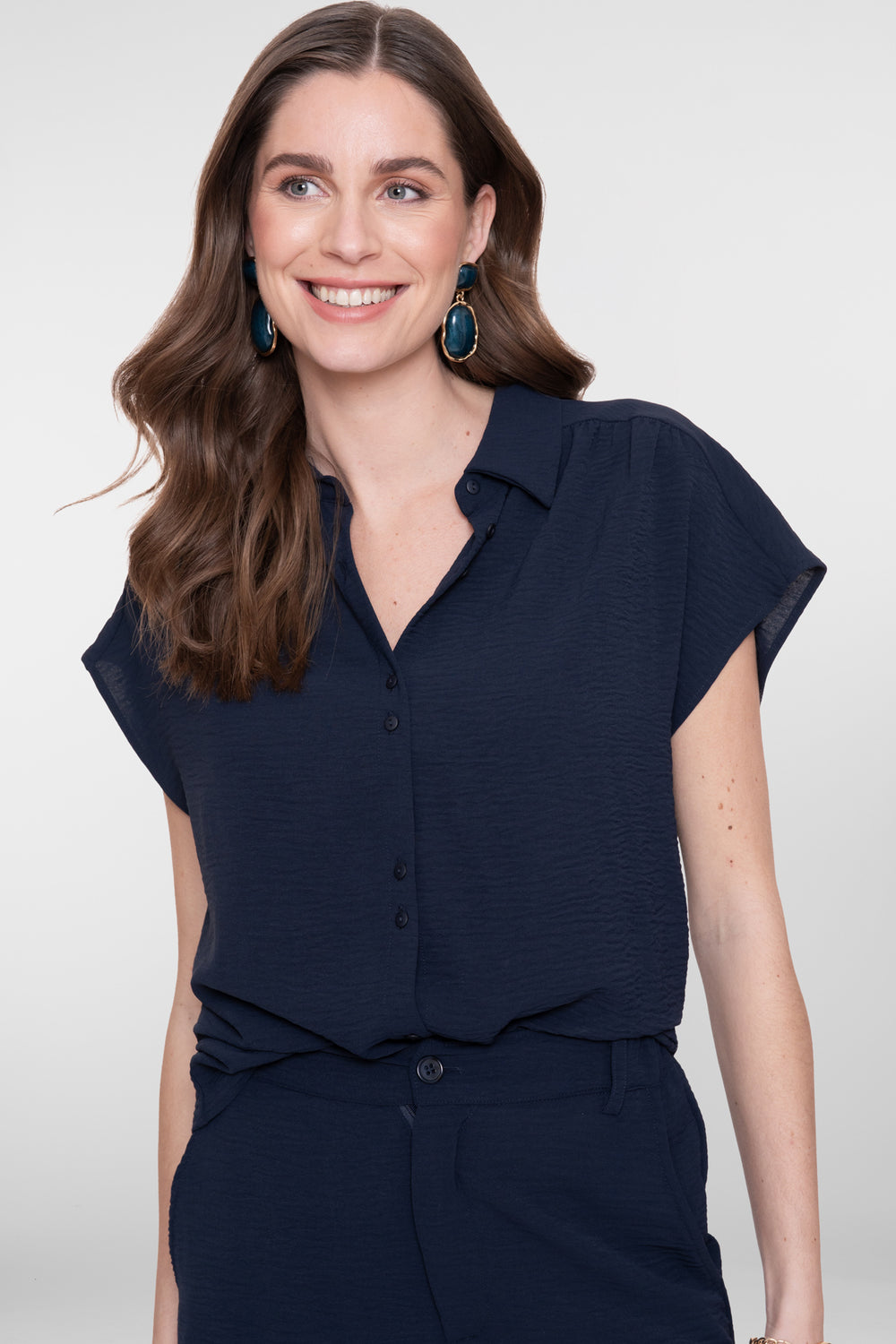 Geisha navy blouse met korte mouwen