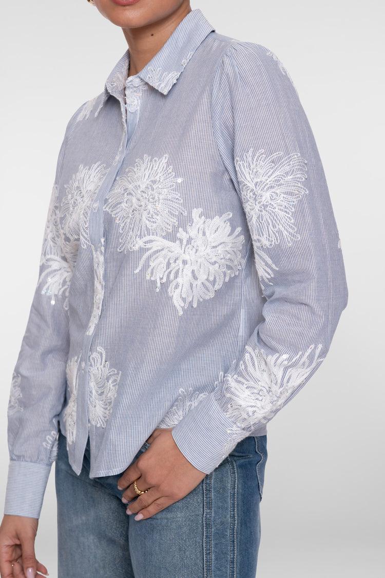 Geisha blouse met geborduurde bloemen en strepen