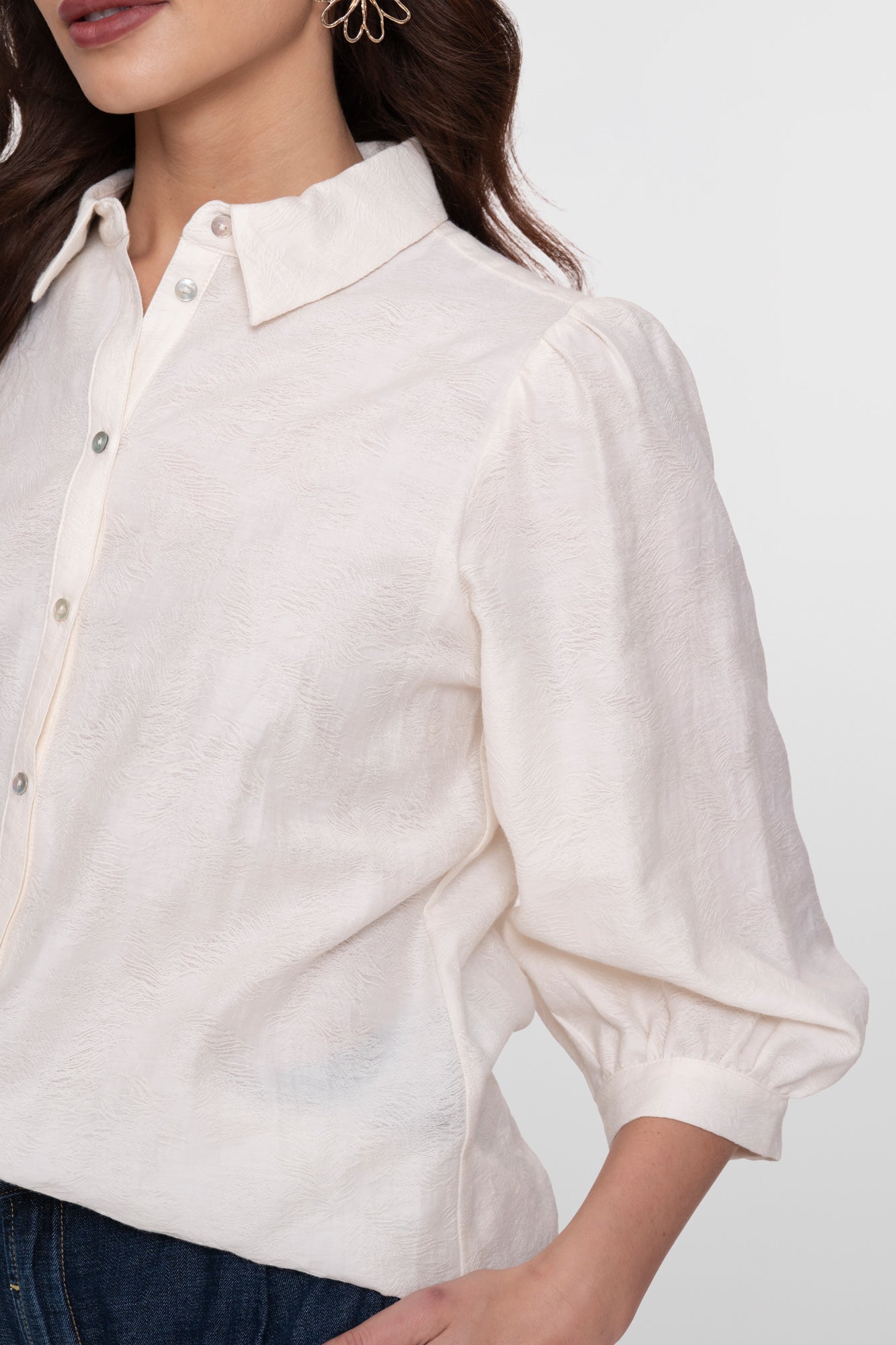 Geisha blouse met structuur en pofmouwen