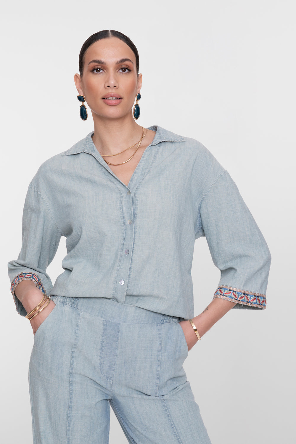 Geisha blouse denim met tape detail