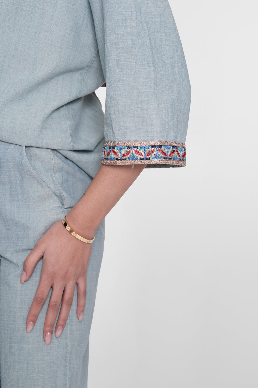 Geisha blouse denim met tape detail