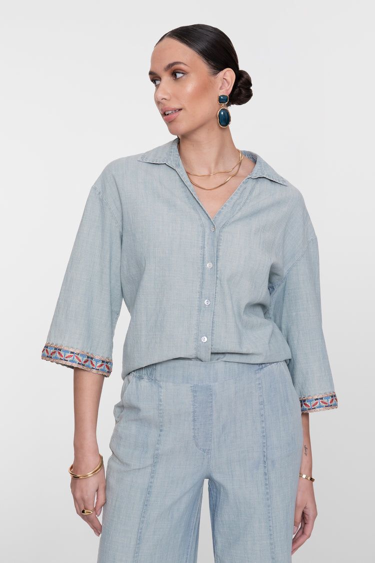 Geisha blouse denim met tape detail