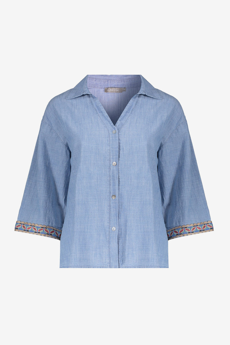 Geisha blouse denim met tape detail