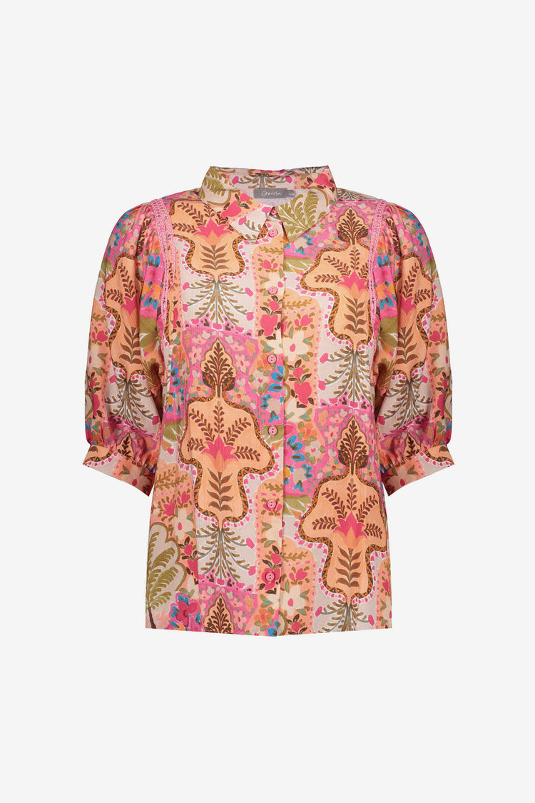 Geisha blouse met sierlijke print met tape