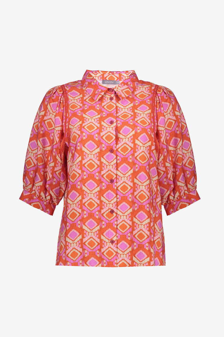 Geisha blouse met kleurrijke grafische print