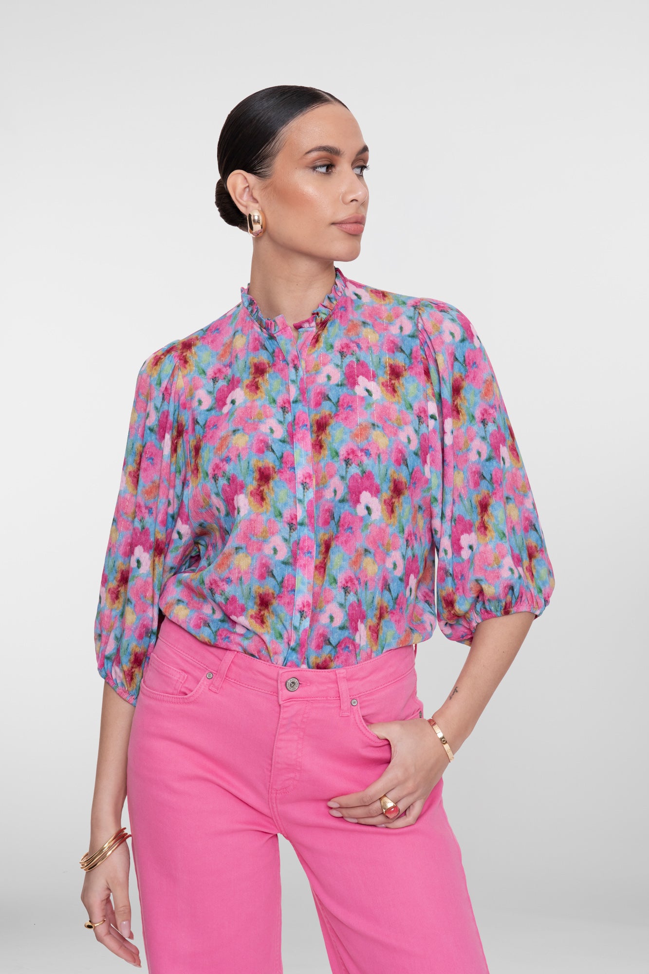 Geisha lurex bloemenblouse