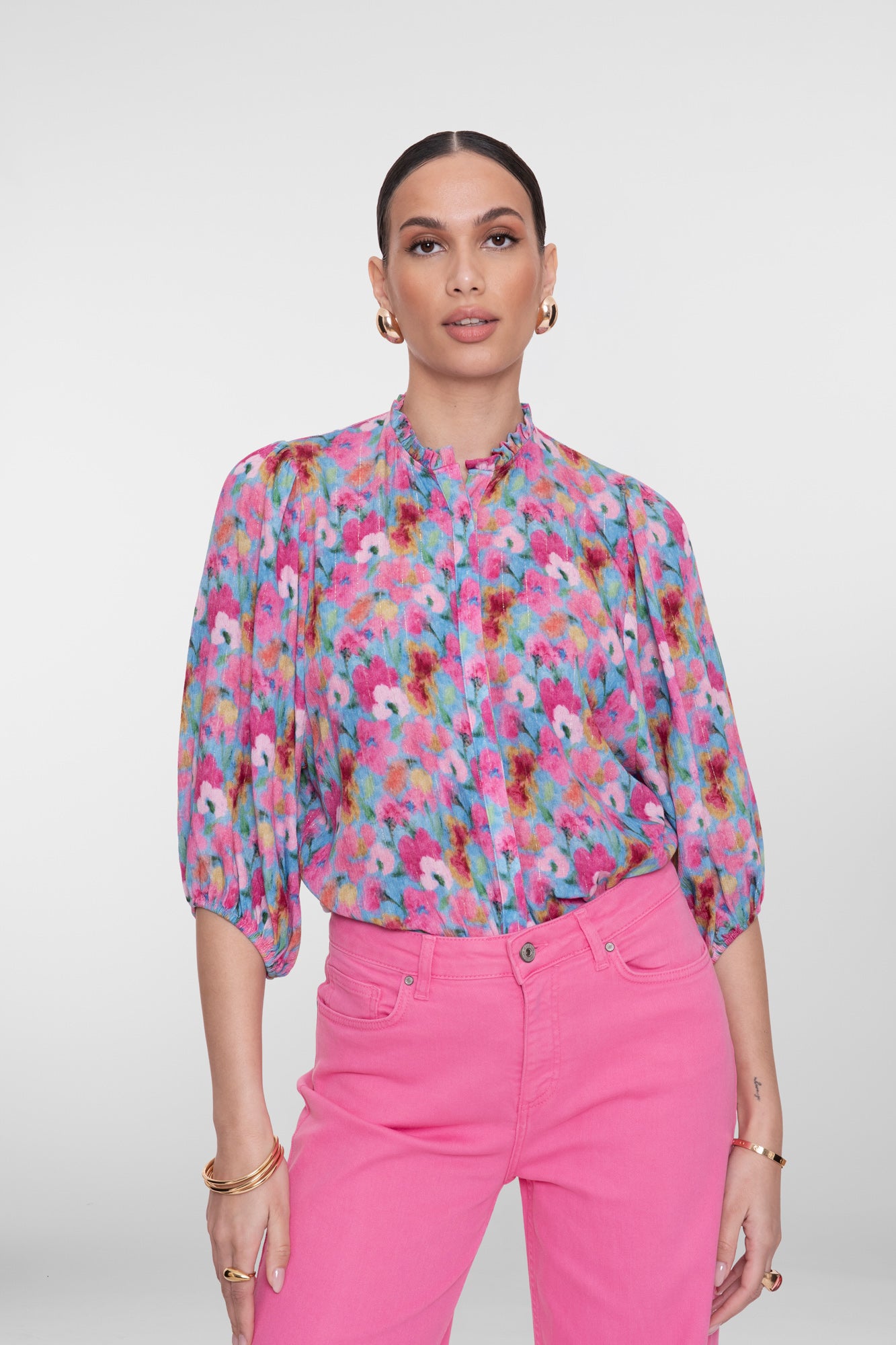 Geisha lurex bloemenblouse