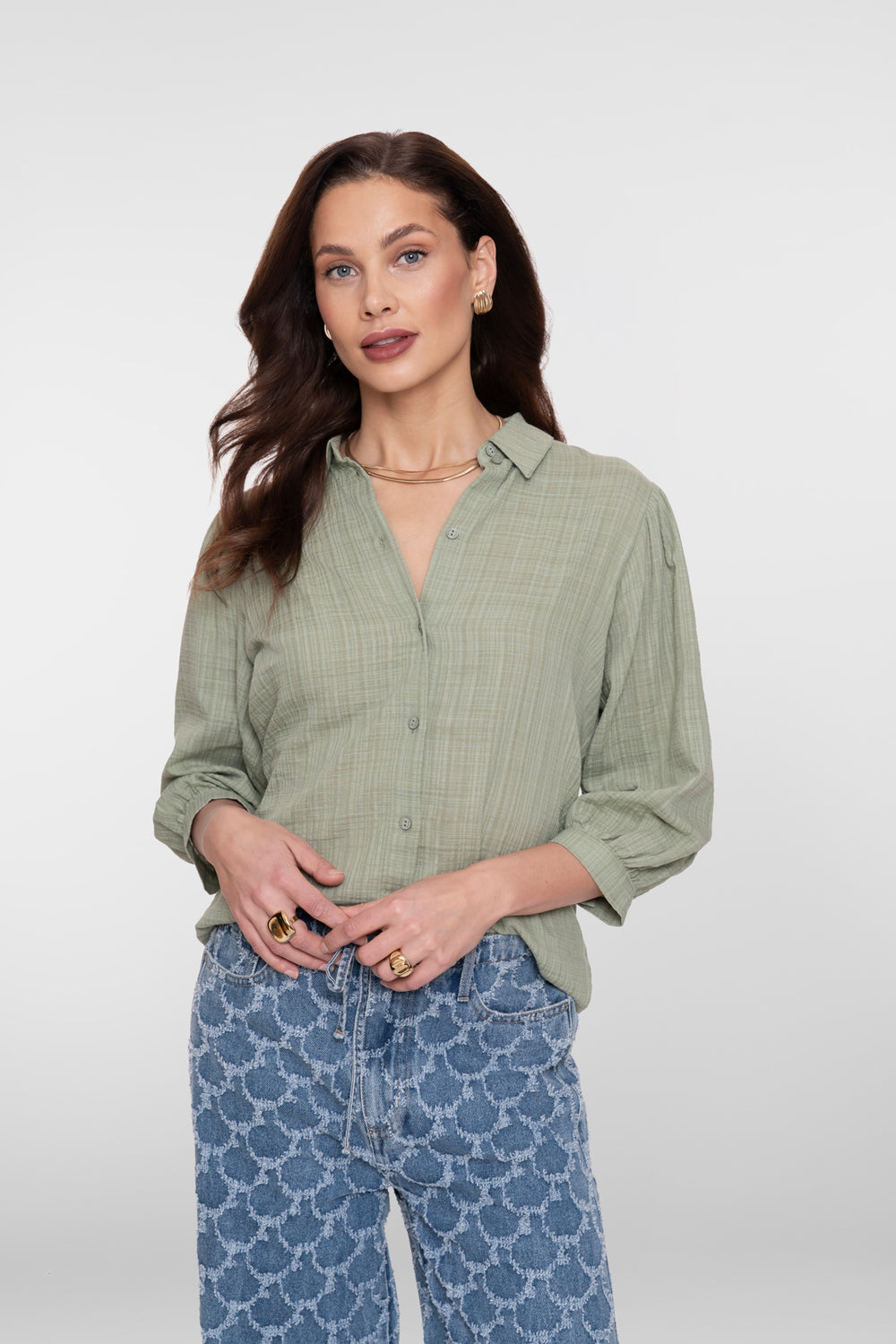 Geisha luchtige blouse in zachtgroen met structuur