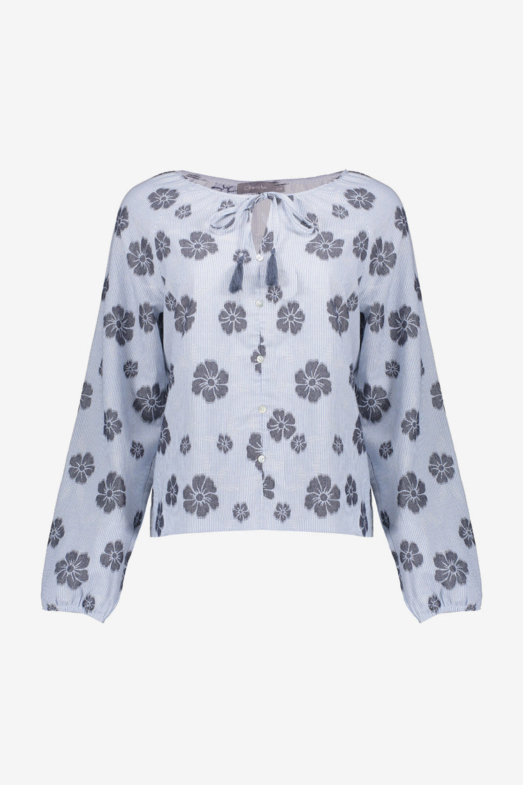 Geisha top met streepdessin en bloemen