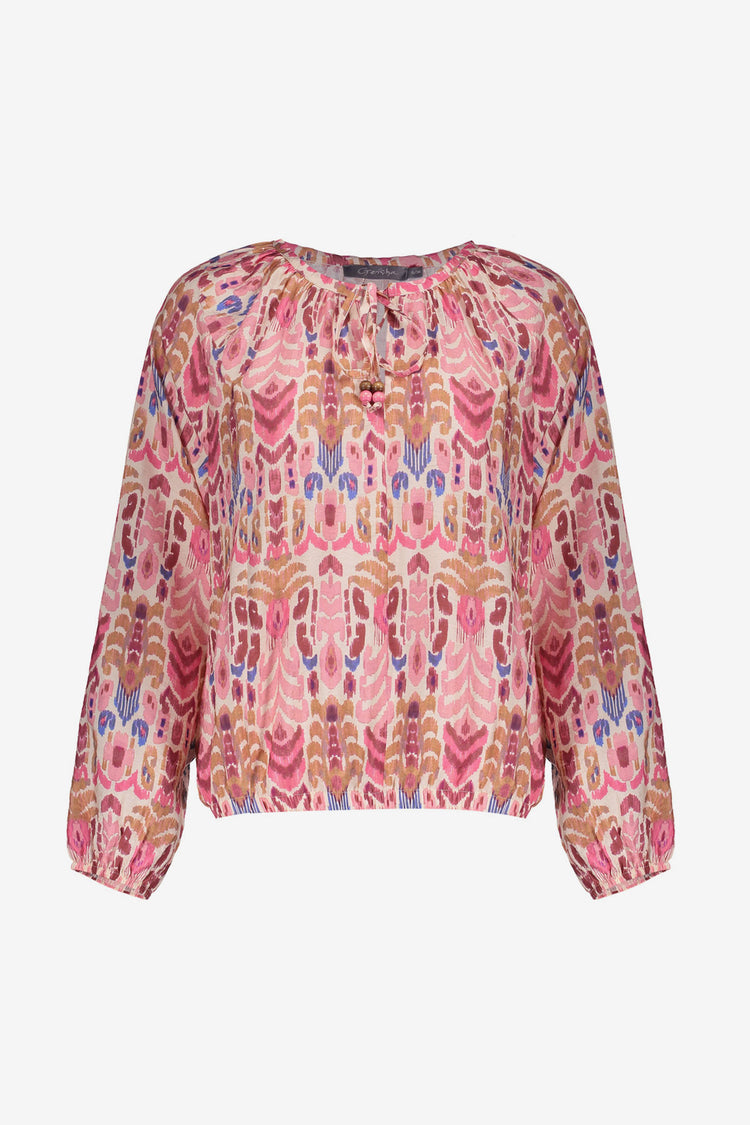 Geisha gekleurde blouse met kwastjes